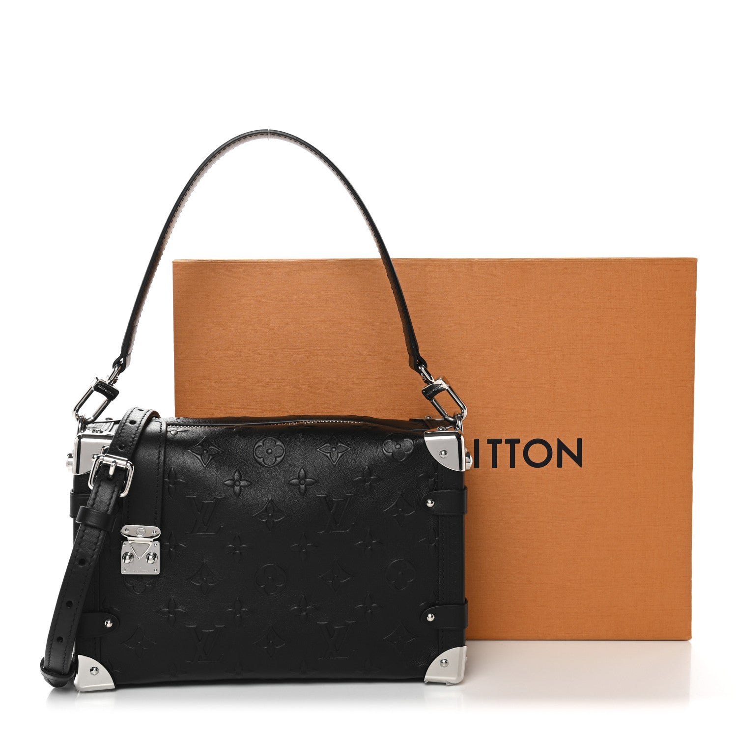 Louis Vuitton Calfskin Debossed Monogram Side Trunk Black 1868597