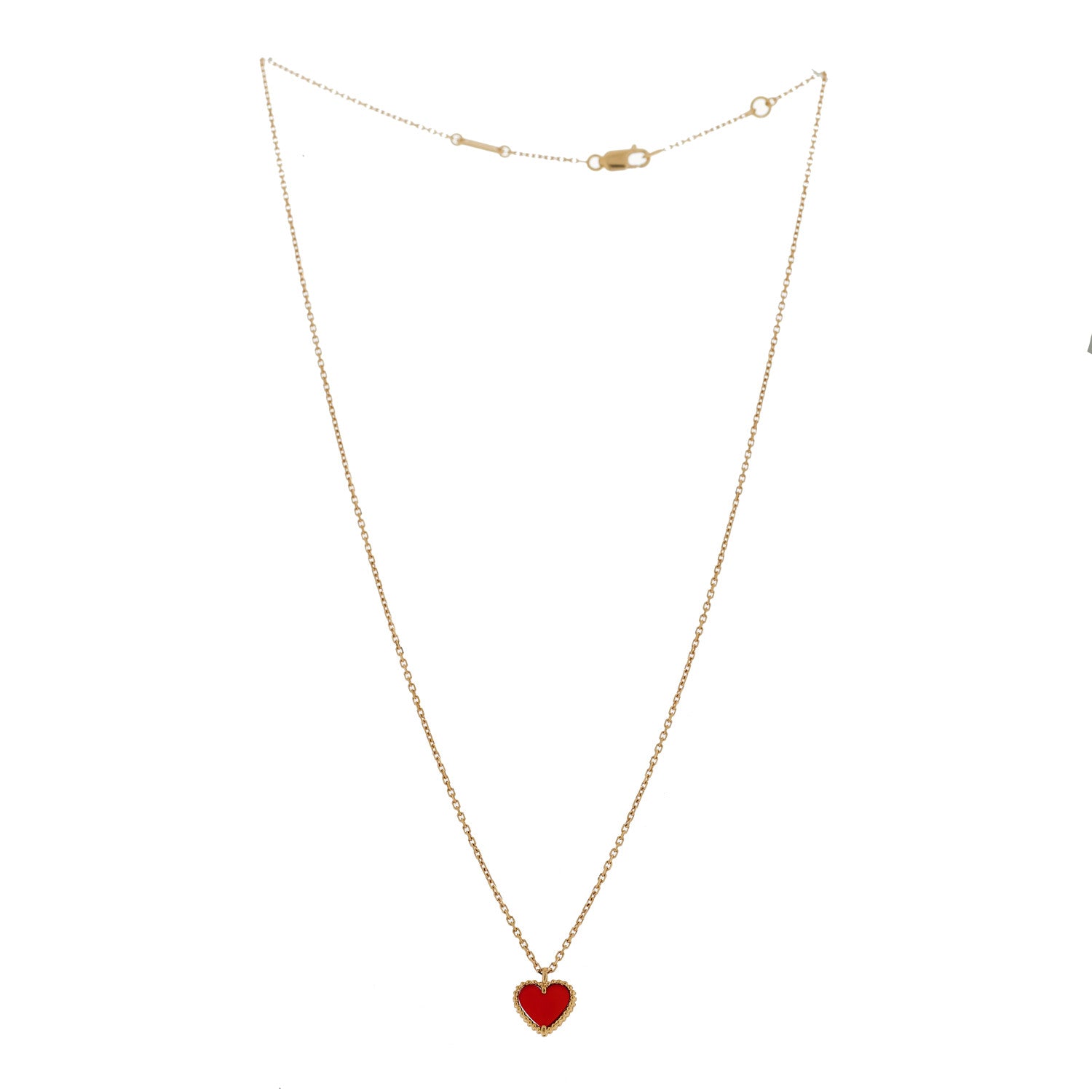 Van Cleef & Arpels 18k Rose Gold Carnelian Sweet Alhambra Heart Pendant Necklace 3 of 7