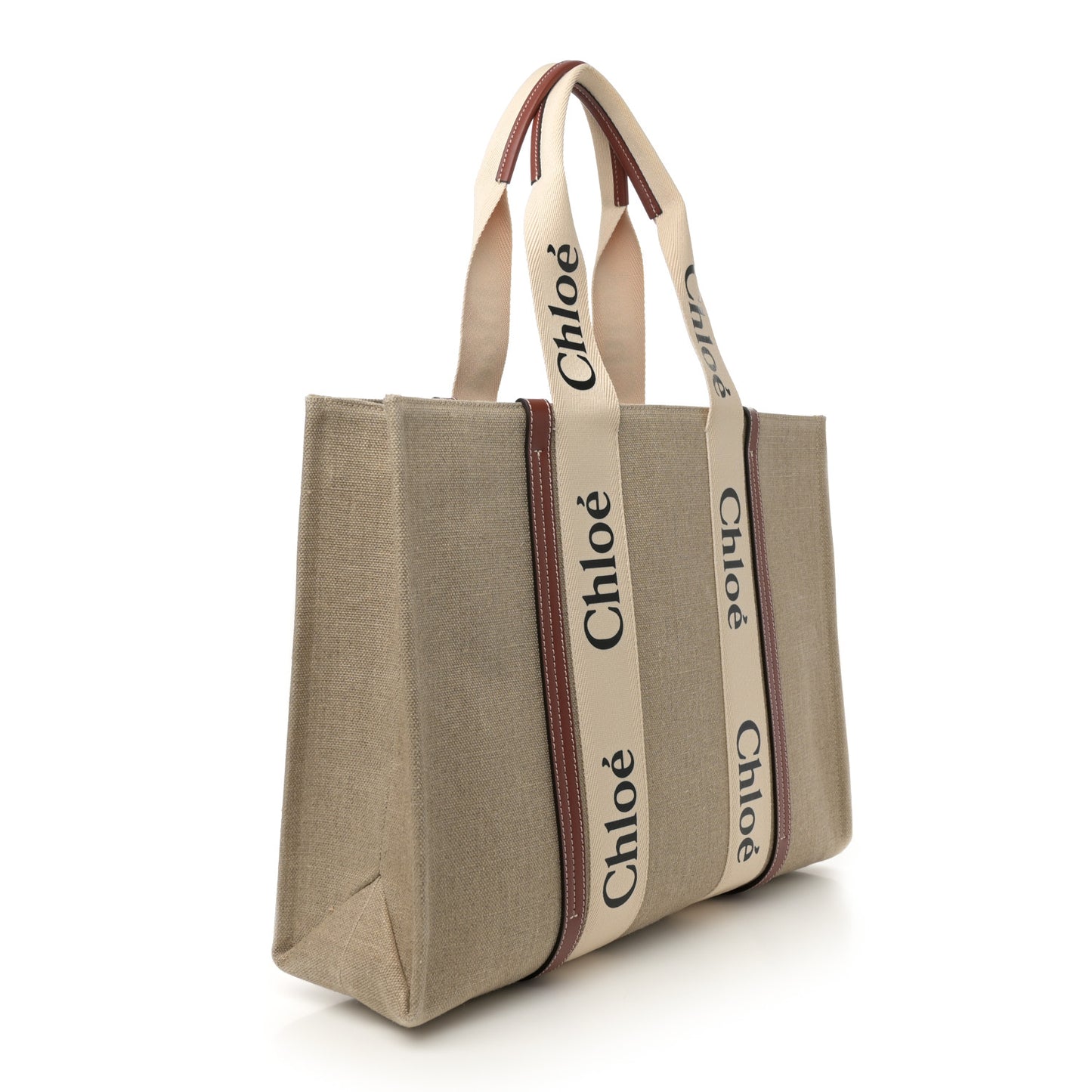 Cotton Calfskin Large Woody Ribbon Tote White Brown
