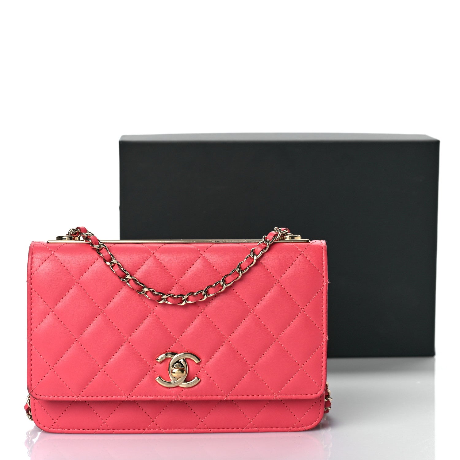 Chanel Lambskin Quilted Trendy CC Wallet On Chain WOC Pink 20 of 20