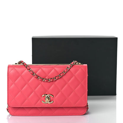 Chanel Lambskin Quilted Trendy CC Wallet On Chain WOC Pink 20 of 20