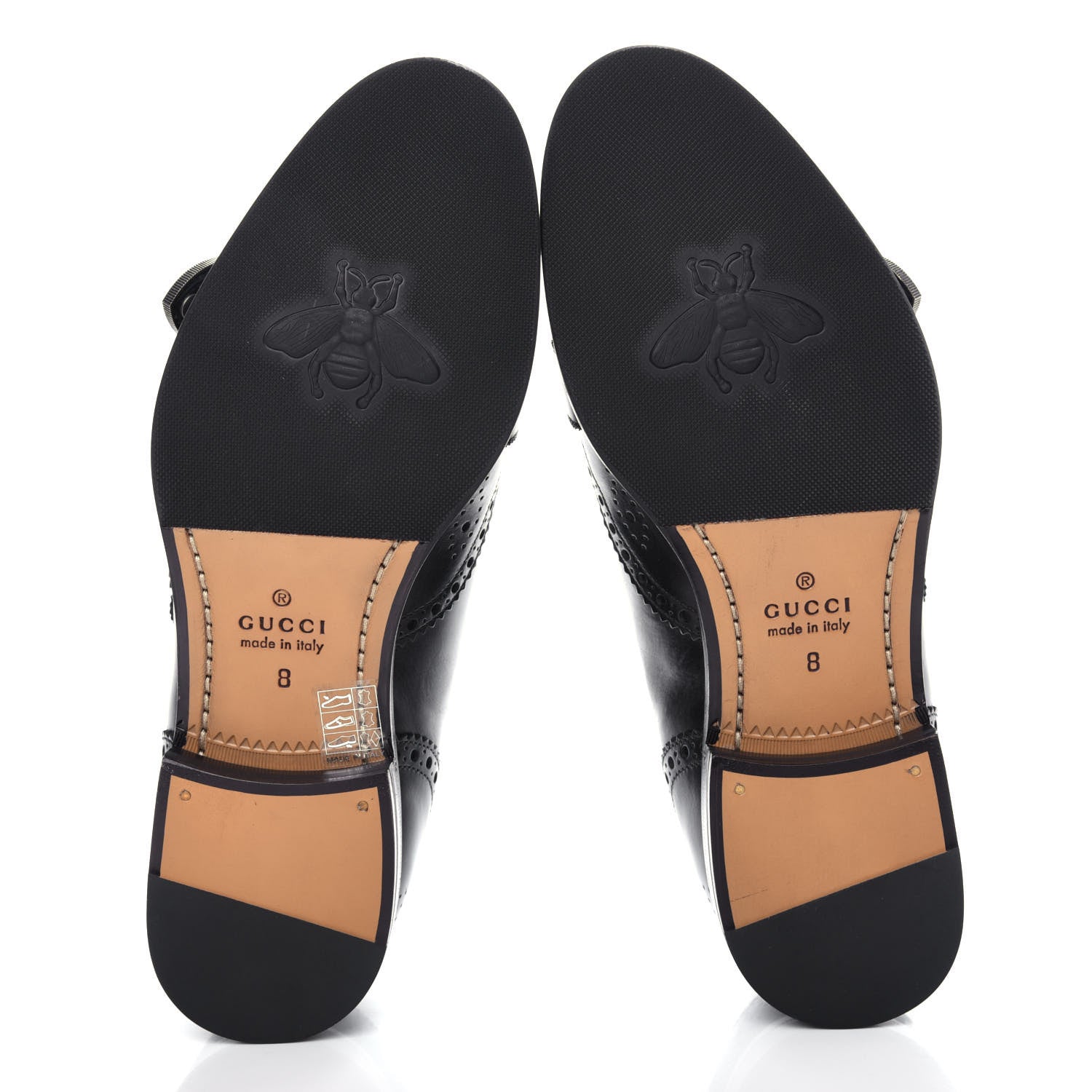 Gucci Calfskin Bee Embroidered Mens Queercore Brogue Wingtip Monk Strap Loafers 8 Black 6 of 12