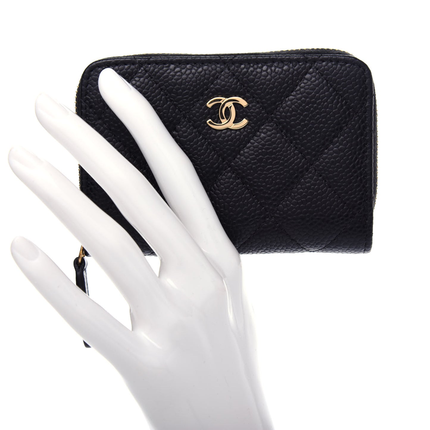 Caviar Quilted Zip Coin Purse Black