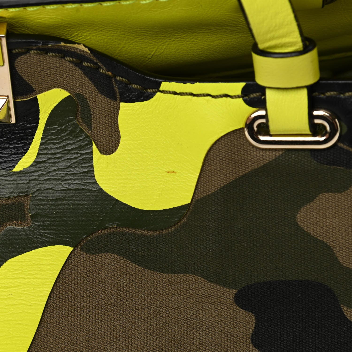Valentino Garavani Nappa Canvas Camouflage Medium Rockstud Tote Green Fluo Yellow 16 of 16
