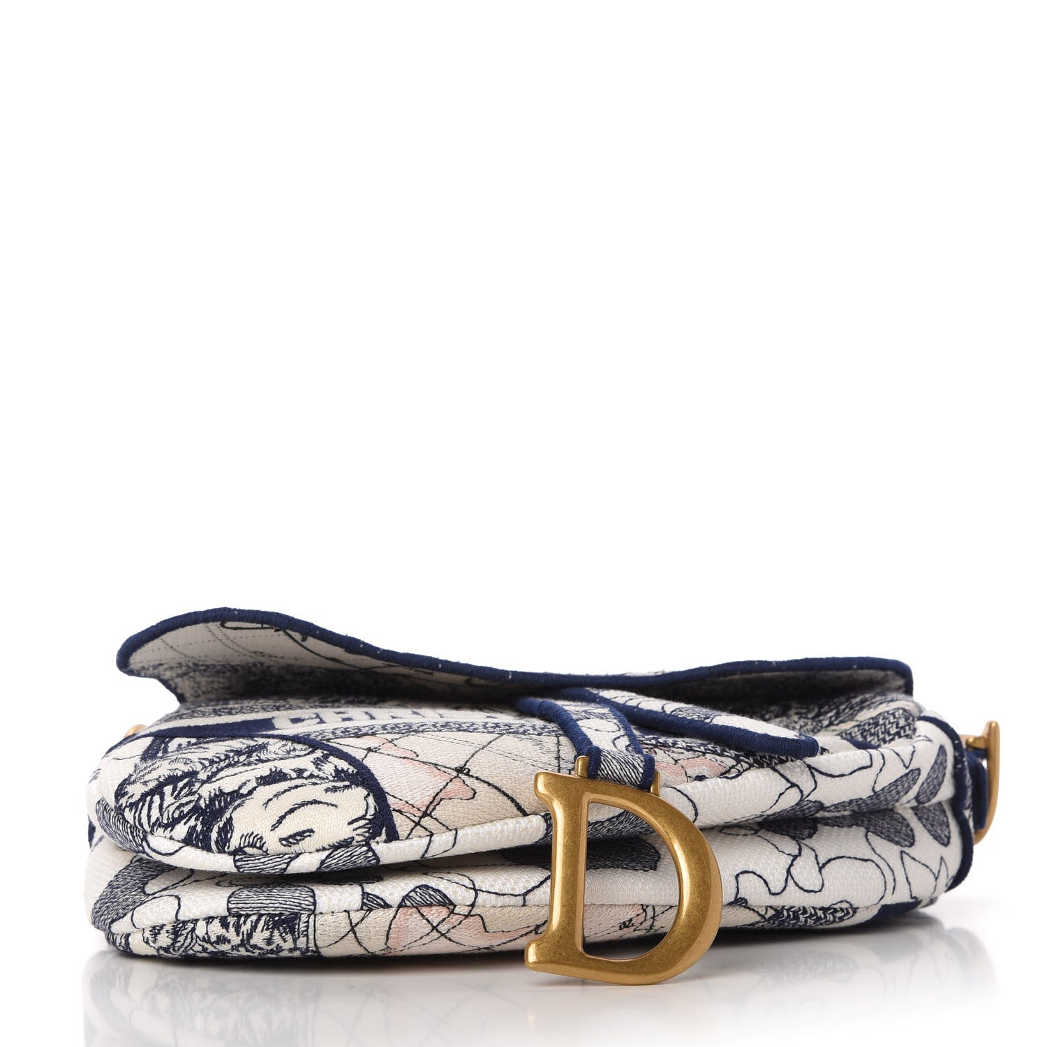 Christian Dior Canvas Embroidered Around the World Saddle Bag Blue 4 of 11