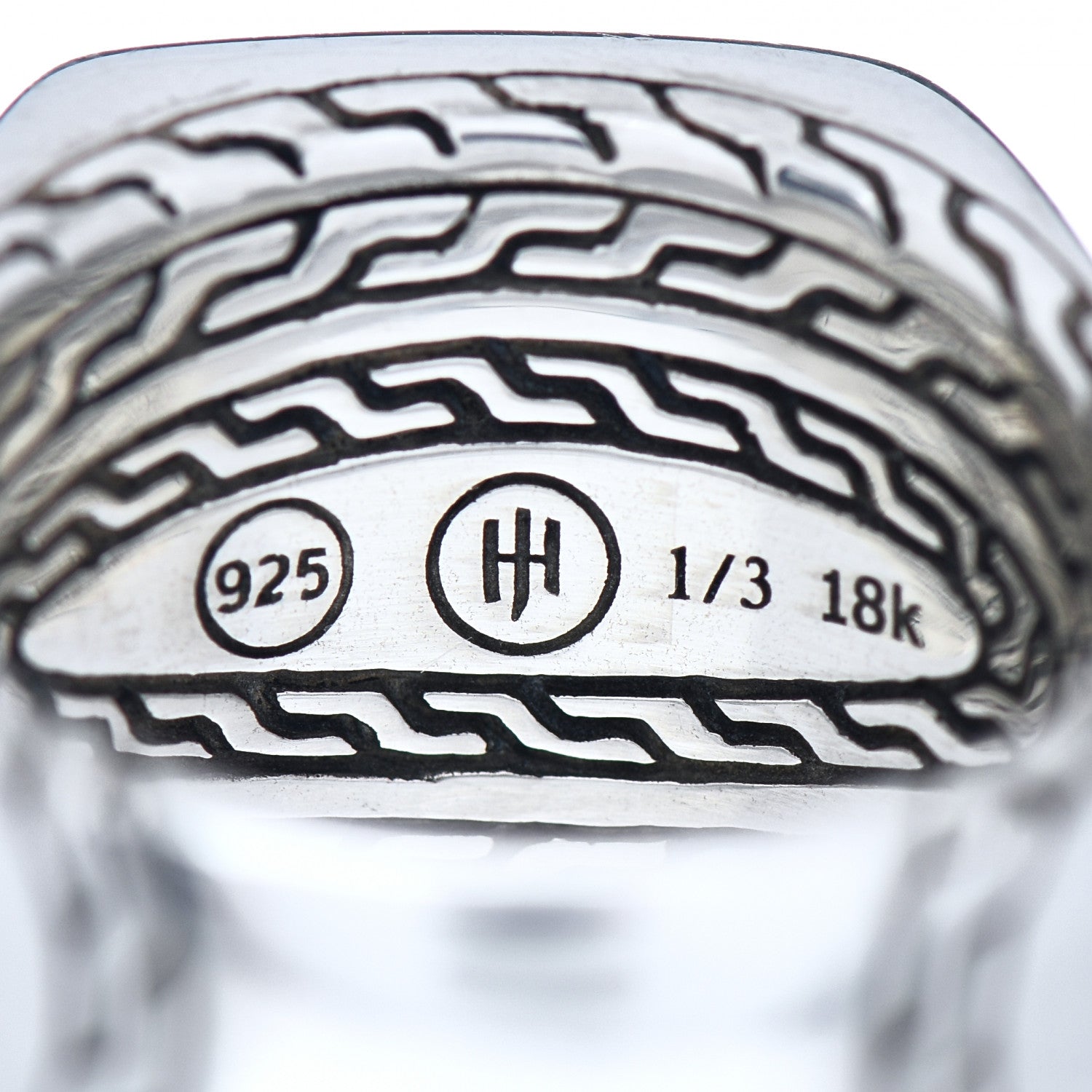 John Hardy Sterling Silver 18K Yellow Gold Hammered Signet Ring 62 10 5 of 5
