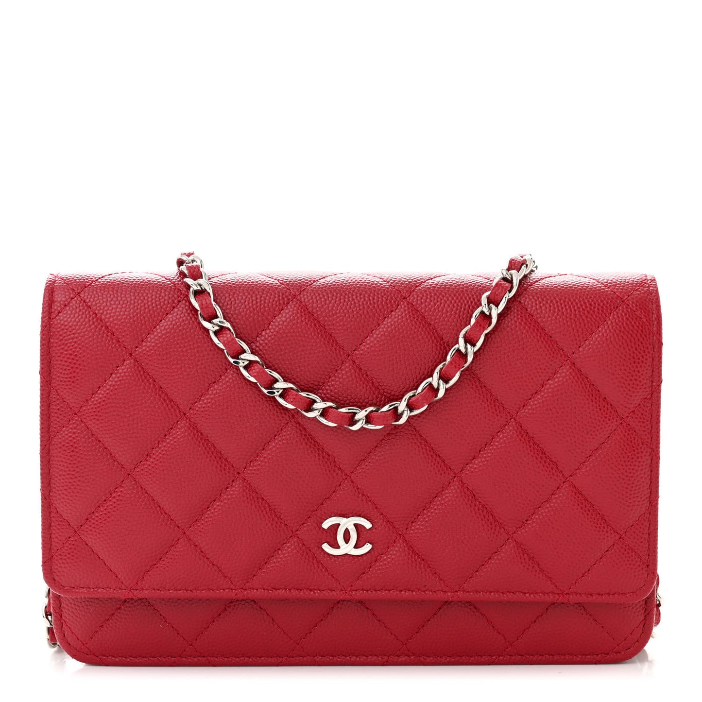 Caviar Quilted Wallet on Chain WOC Dark Red