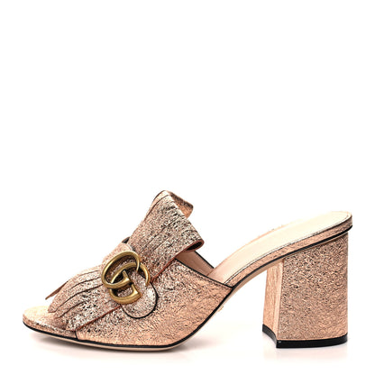 Gucci Galassia GG Marmont Fringe 75mm Slide Sandals 38 Salmone 1 of 7