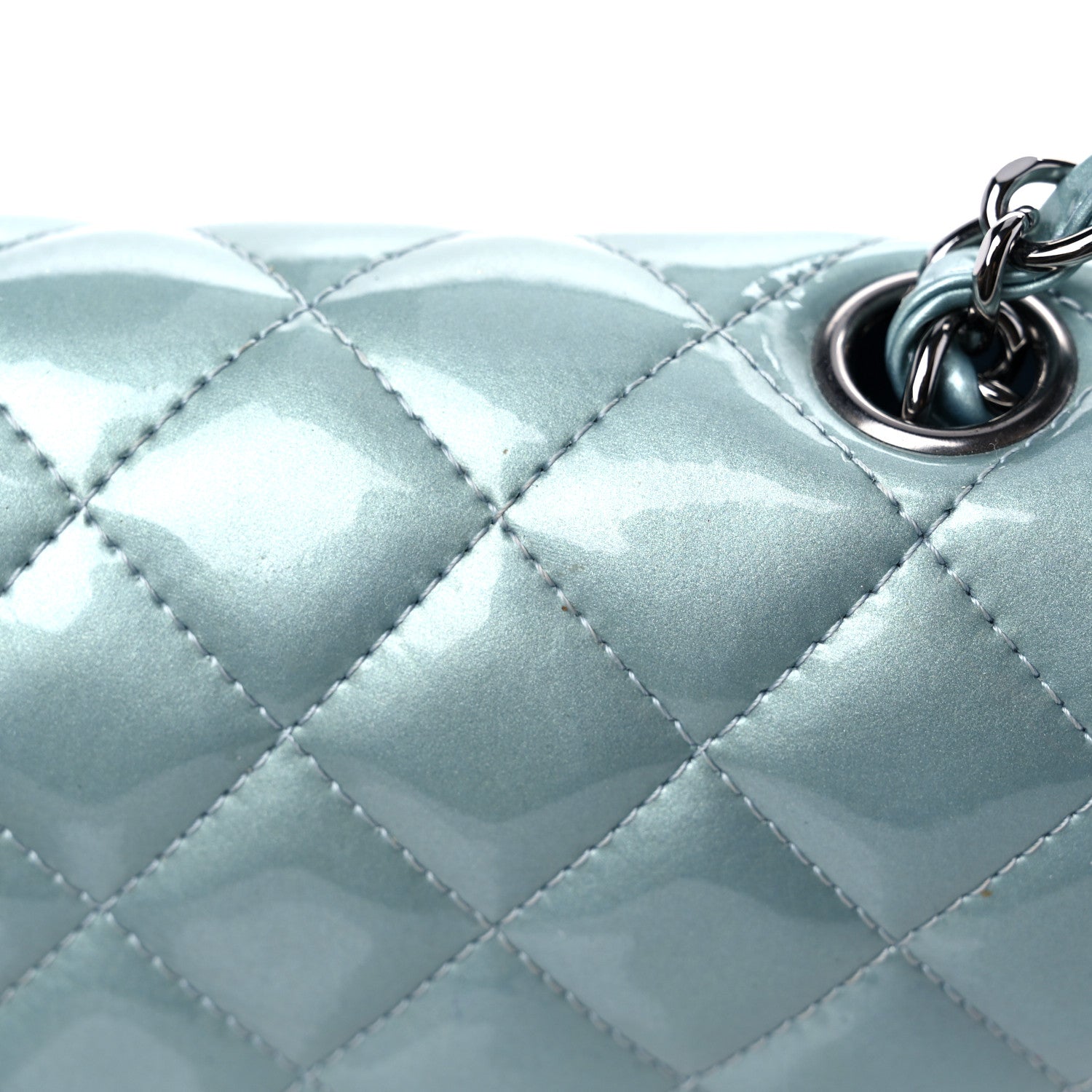 Chanel Patent Calfskin Quilted Mini Rectangular Flap Light Blue 12 of 13