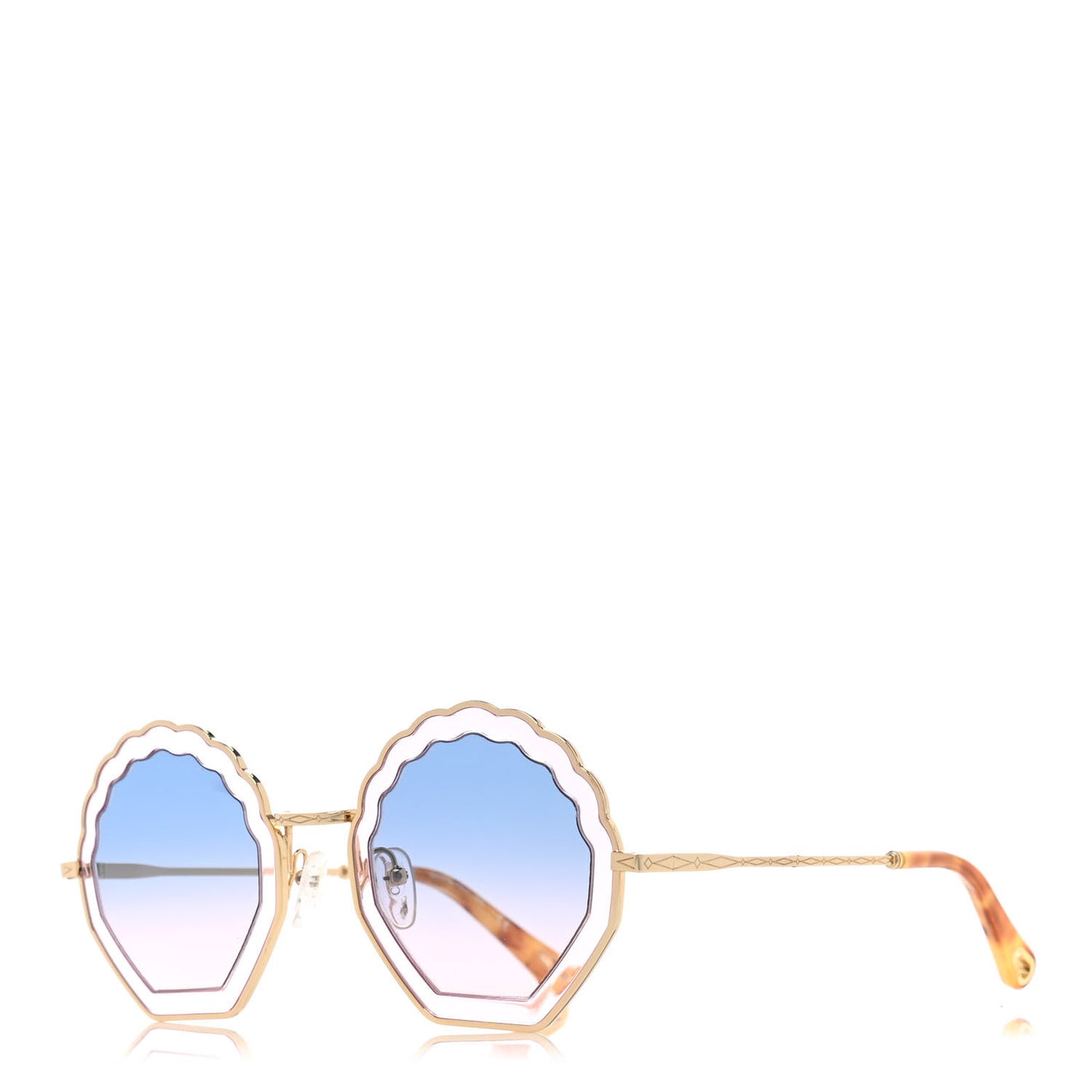 Rosie Bevelled Round Sunglasses Gold Gradient Blue