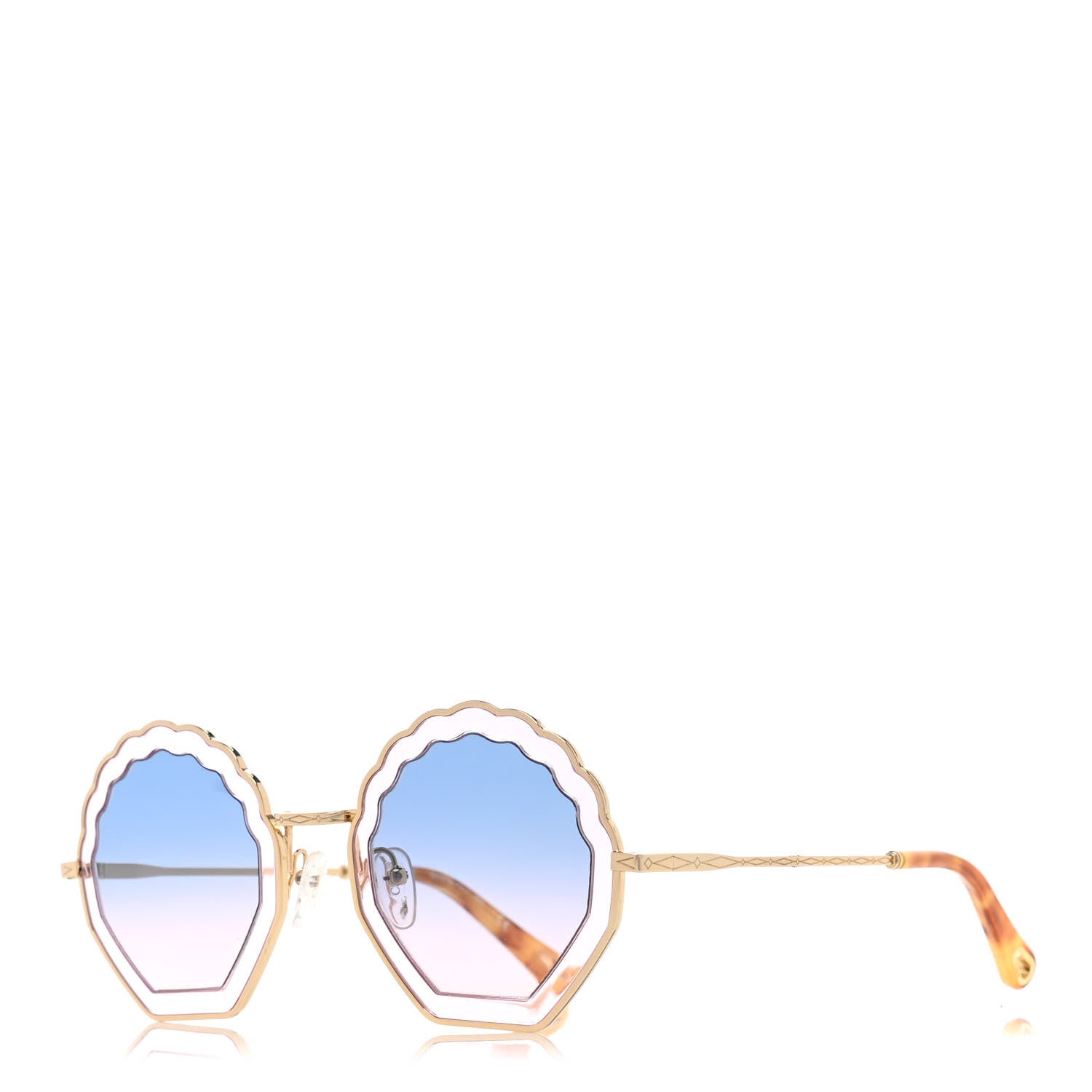 Chloe Rosie Bevelled Round Sunglasses Gold Gradient Blue 1 of 7
