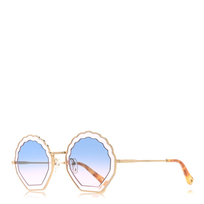 Chloe Rosie Bevelled Round Sunglasses Gold Gradient Blue 1 of 7