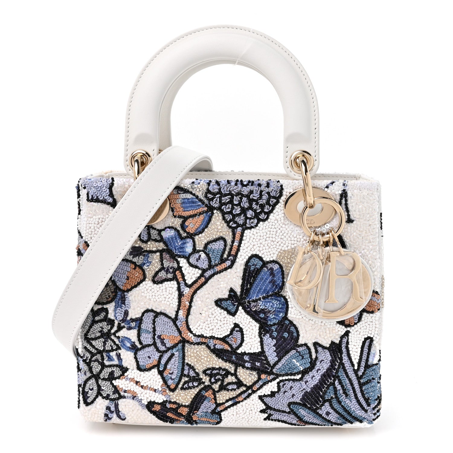 Christian Dior Calfskin Toile de Jouy Beaded Sequin Embroidered Small Mexico Lady Dior White Pastel Midnight Blue 1 of 10
