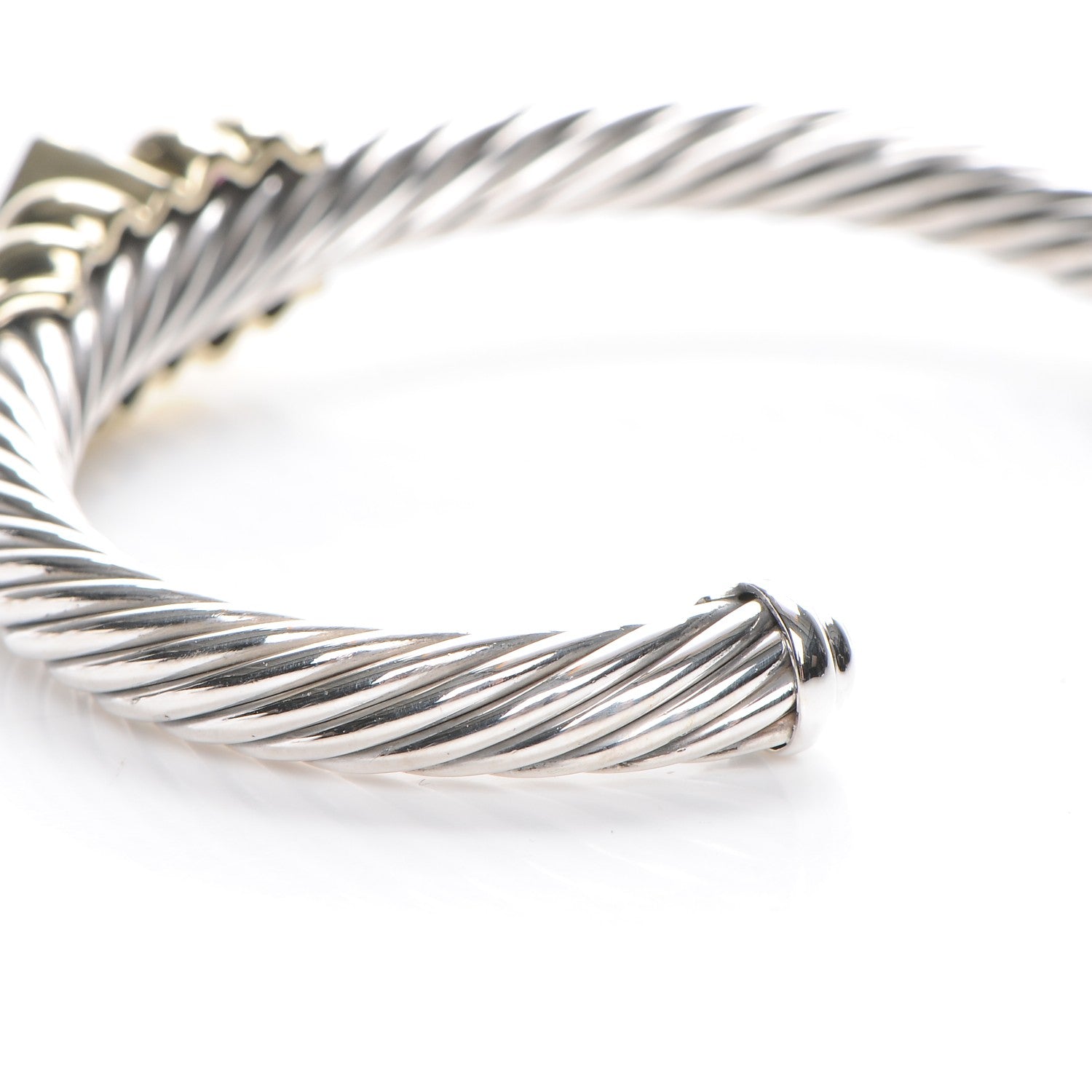 David Yurman Sterling Silver 14K Yellow Gold 7mm Blue Topaz Pink Tourmaline Renaissance Cable Station Bracelet 4 of 6