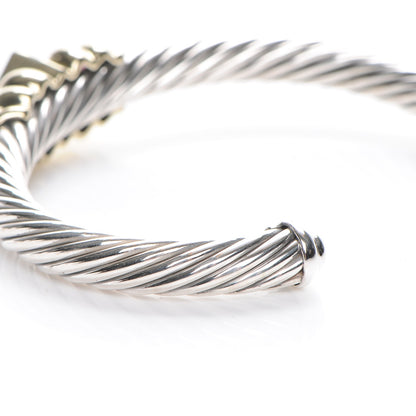 David Yurman Sterling Silver 14K Yellow Gold 7mm Blue Topaz Pink Tourmaline Renaissance Cable Station Bracelet 4 of 6