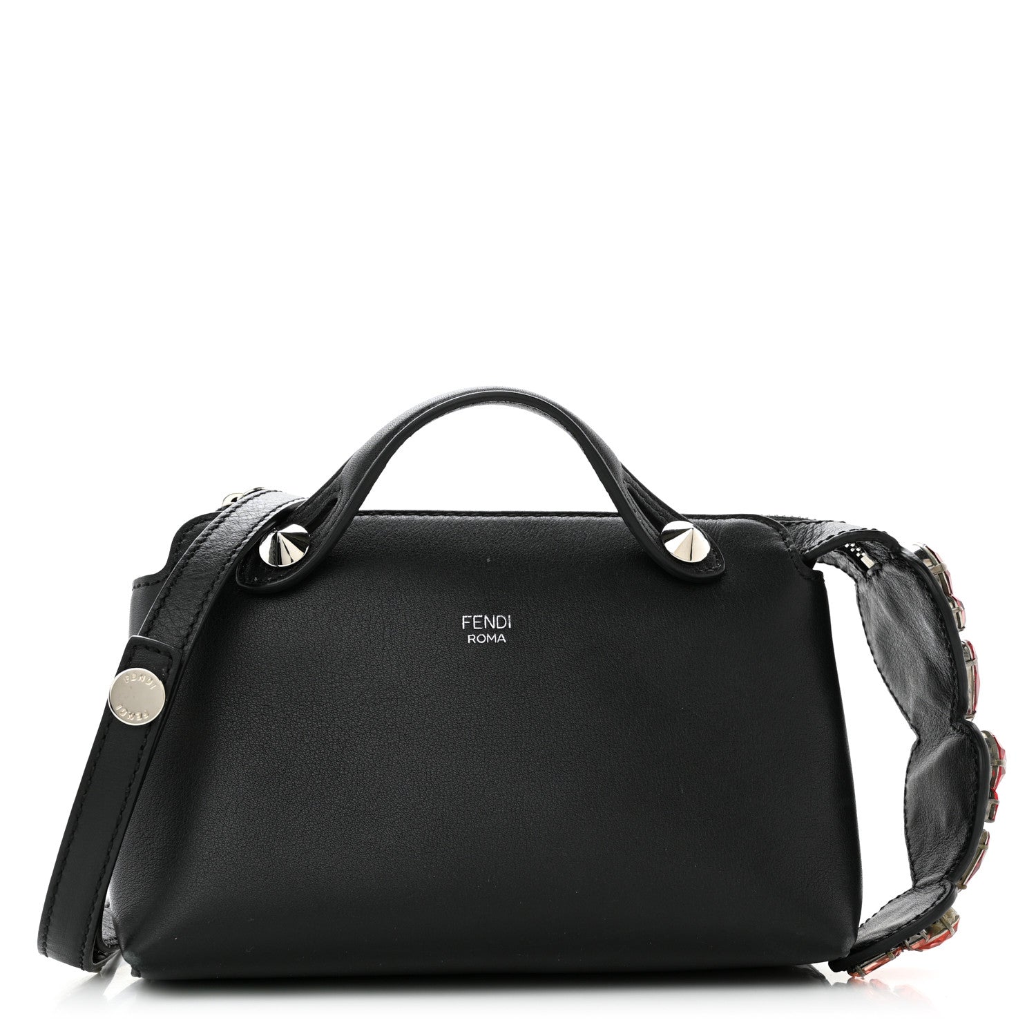 Fendi Vitello Dolce Crystal Heart Croc Tail Mini By The Way Boston Bag Black Rosso 1 of 13