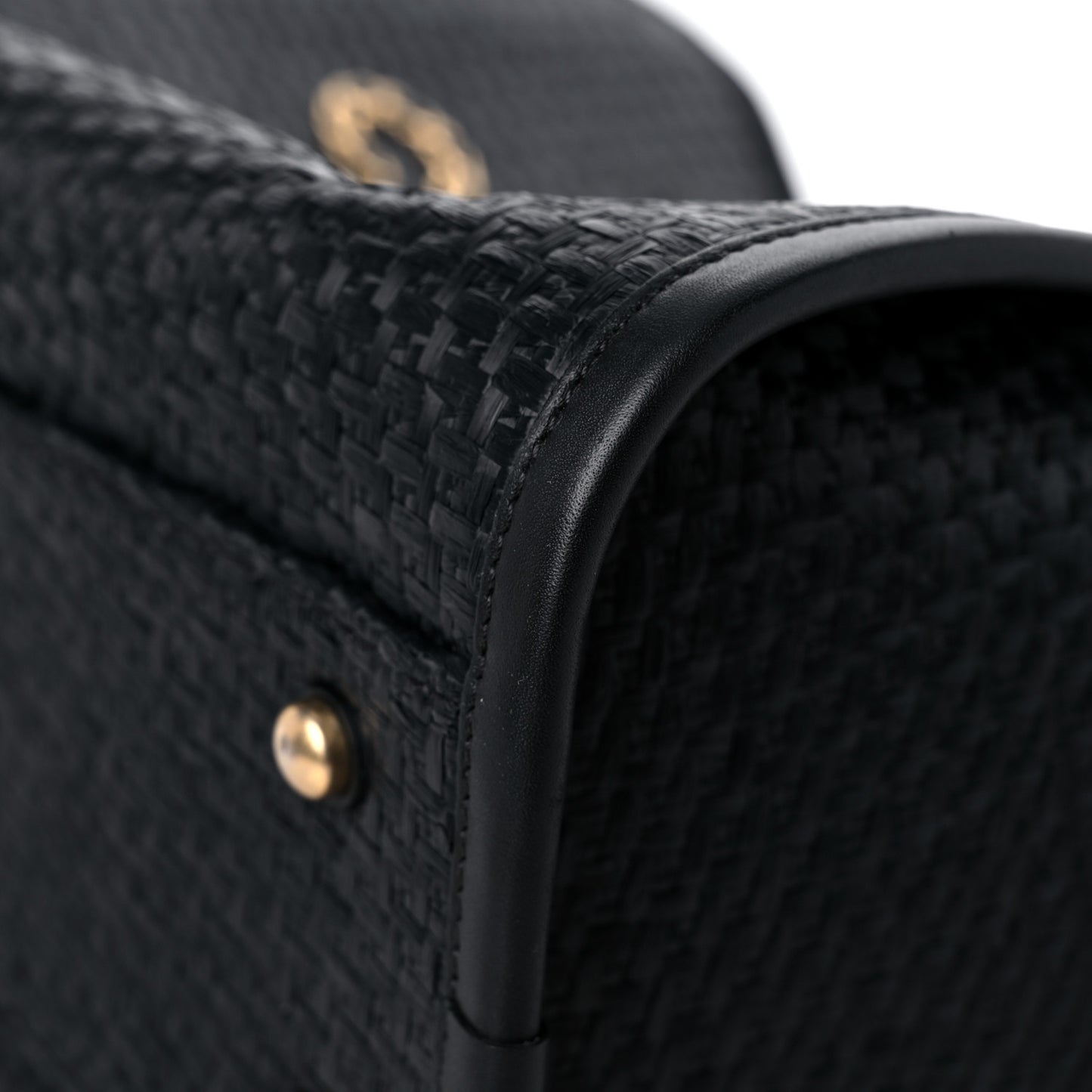 Straw Raffia Calfskin Chain Small Deauville Tote Black