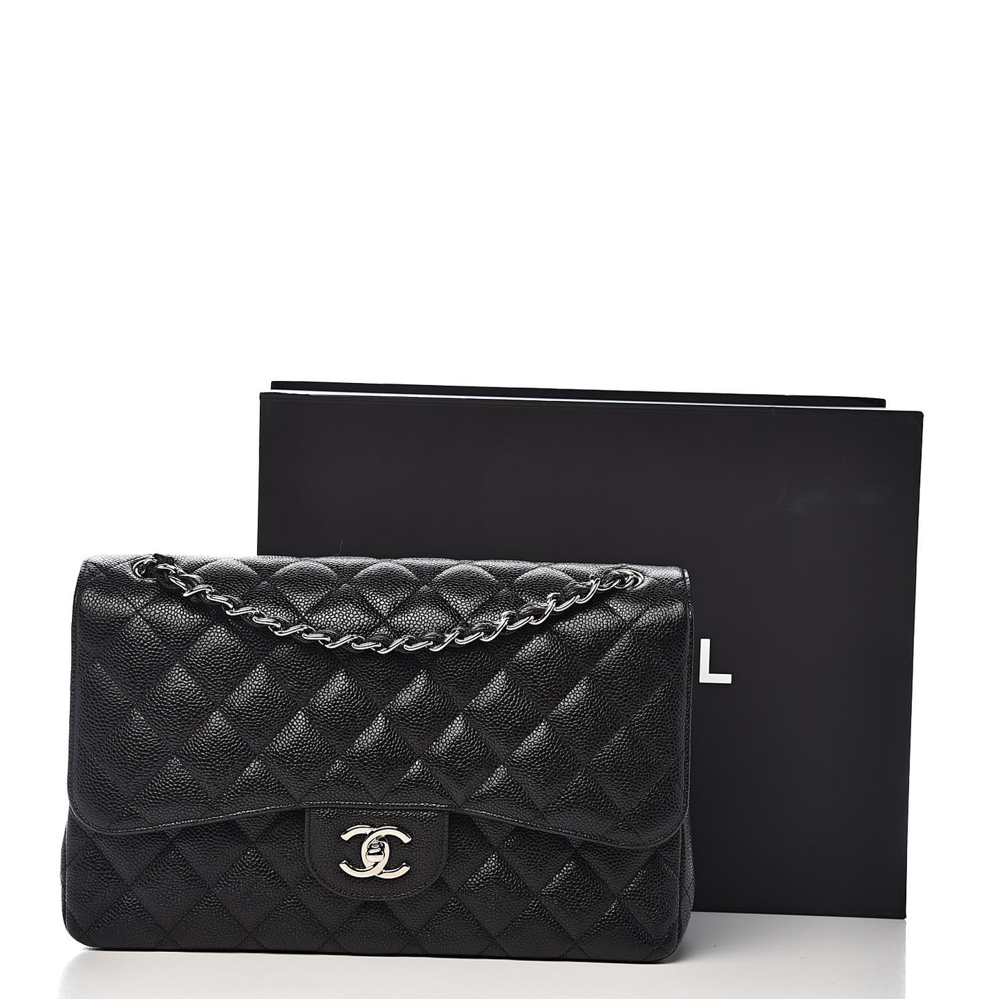 Caviar Quilted Jumbo Double Flap Black