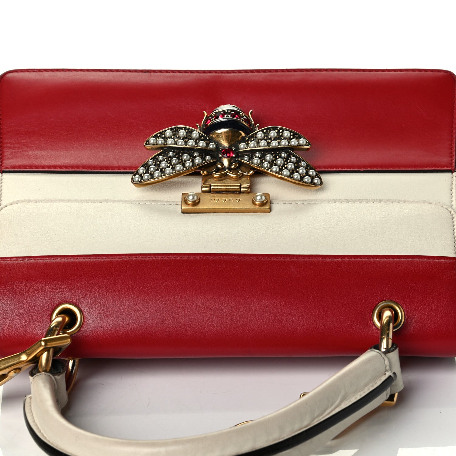 Gucci Calfskin Sylvie Web Small Queen Margaret Top Handle Bag Hibiscus Red Mystic White 8 of 8
