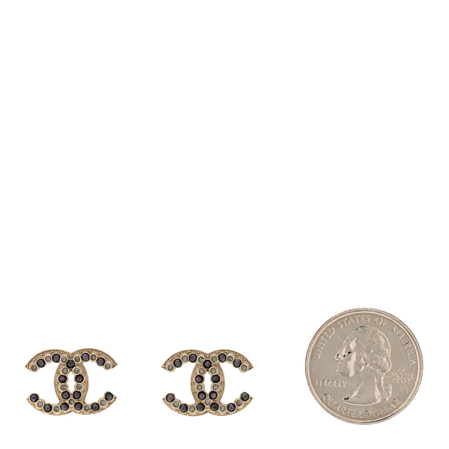 Chanel Crystal Pearl CC Earrings Gold Purple 2 of 5