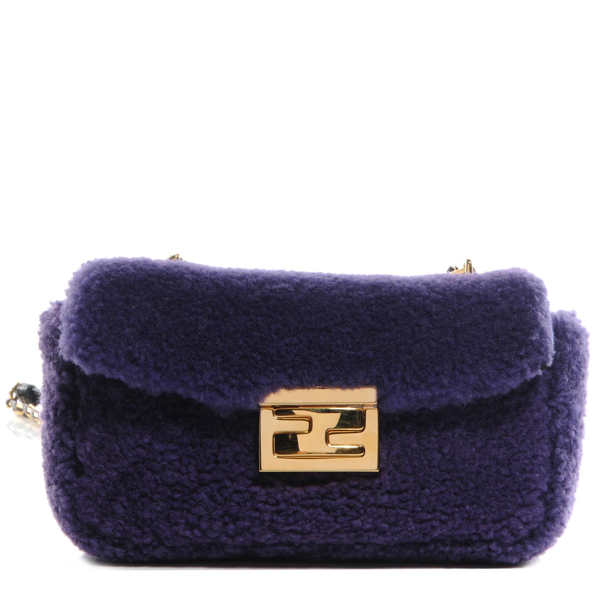 Fendi Shearling Nappa Mini Be Baguette Shoulder Bag Purple Black 1 of 10