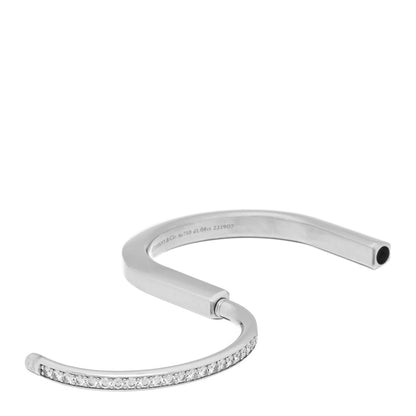 Tiffany 18K White Gold Diamond Tiffany Lock Half Pave Bangle Bracelet 5 of 5