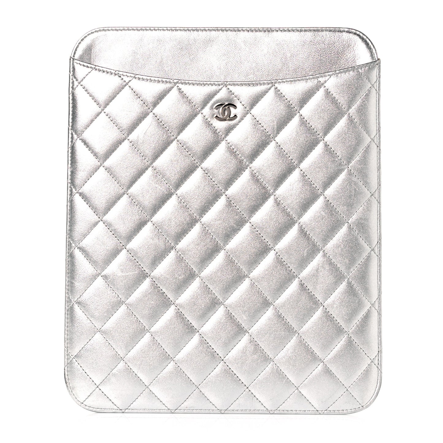 Metallic Lambskin Quilted iPad Case Sleeve Silver