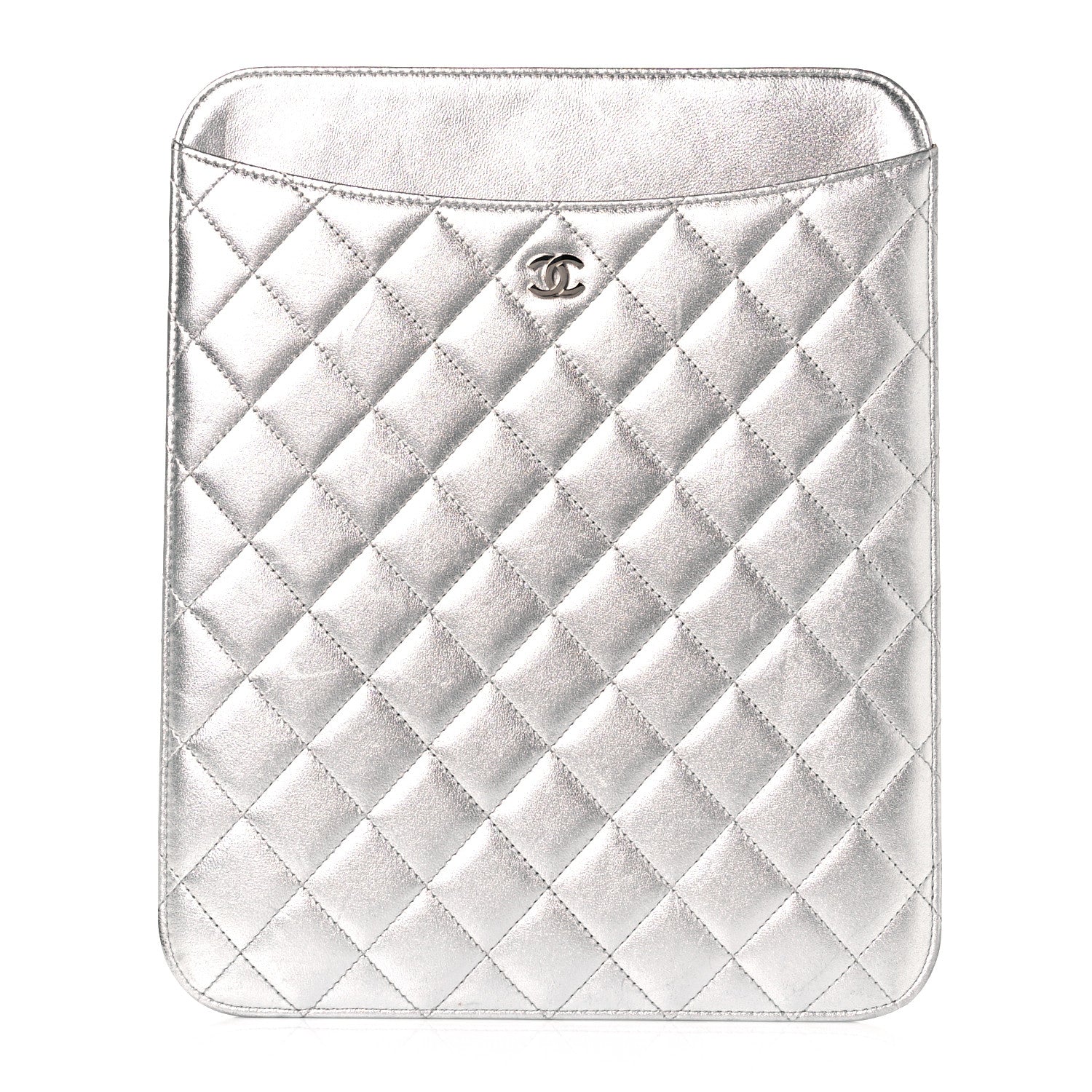Chanel Metallic Lambskin Quilted iPad Case Sleeve Silver 1 of 9