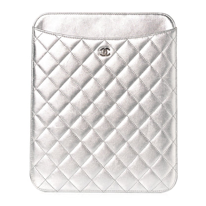 Chanel Metallic Lambskin Quilted iPad Case Sleeve Silver 1 of 9