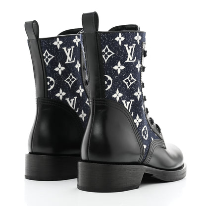 Louis Vuitton Denim Calfskin Monogram Metropolis Flat Ranger Boot 37 Navy Blue 4 of 9