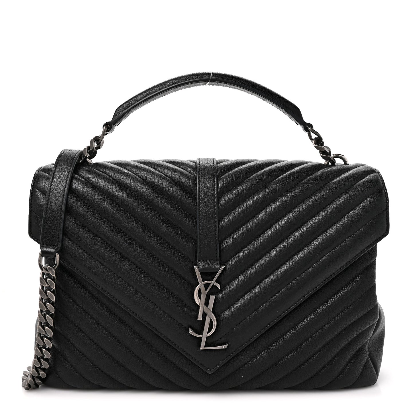Sheepskin Matelasse Chevron Monogram Large College Satchel Black