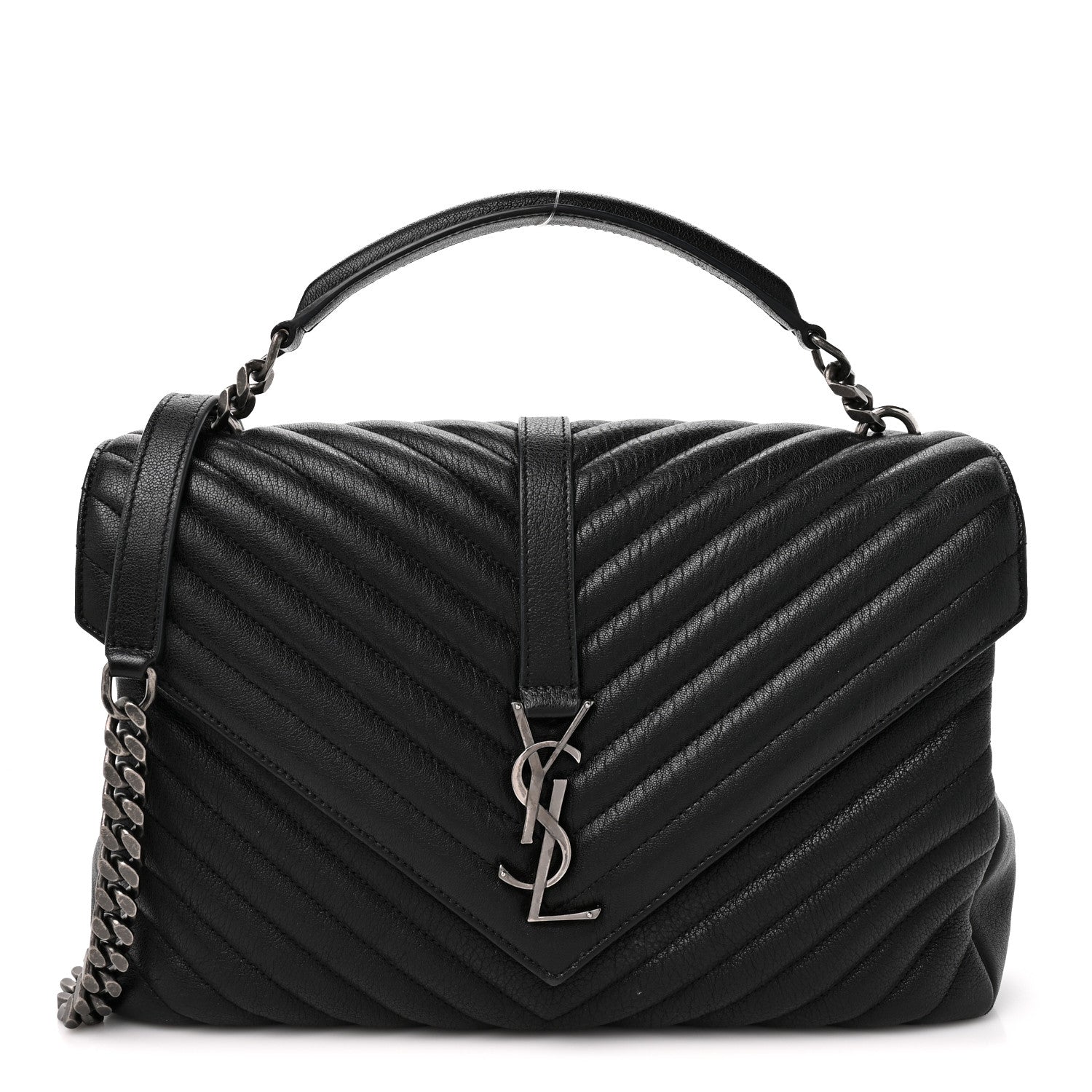Saint Laurent Sheepskin Matelasse Chevron Monogram Large College Satchel Black 1 of 15