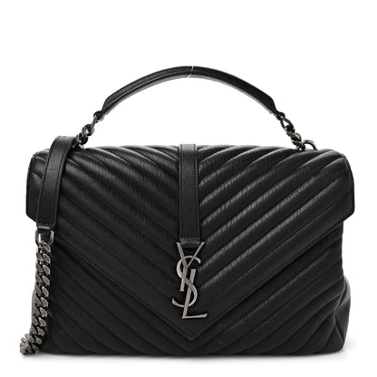 Saint Laurent Sheepskin Matelasse Chevron Monogram Large College Satchel Black 1 of 15