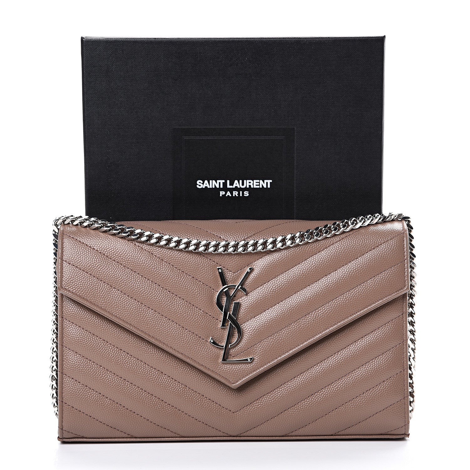 Saint Laurent Grain De Poudre Matelasse Chevron Monogram Chain Wallet Fard 16 of 16