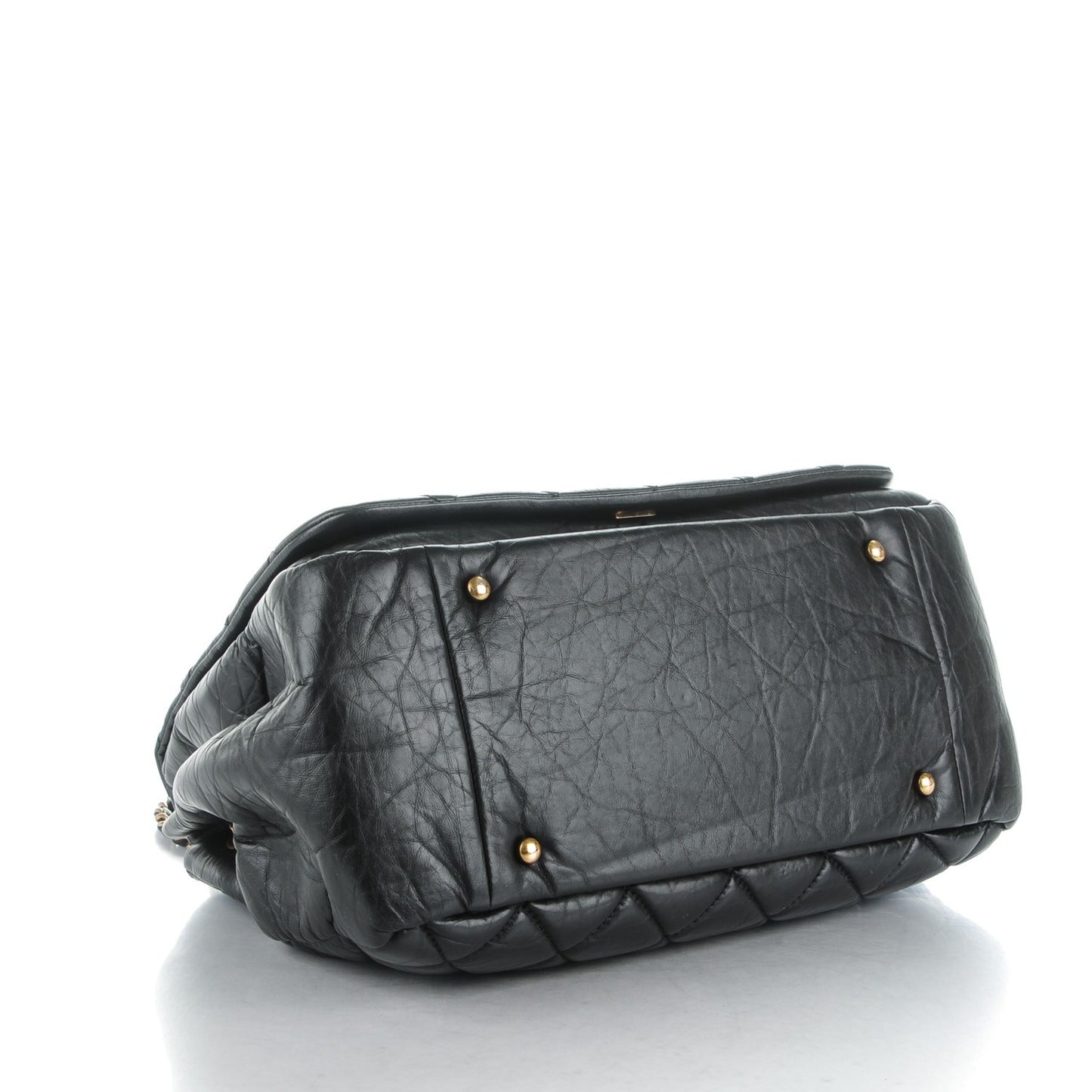 Aged Calfskin Quilted Large Pondichery Flap Black