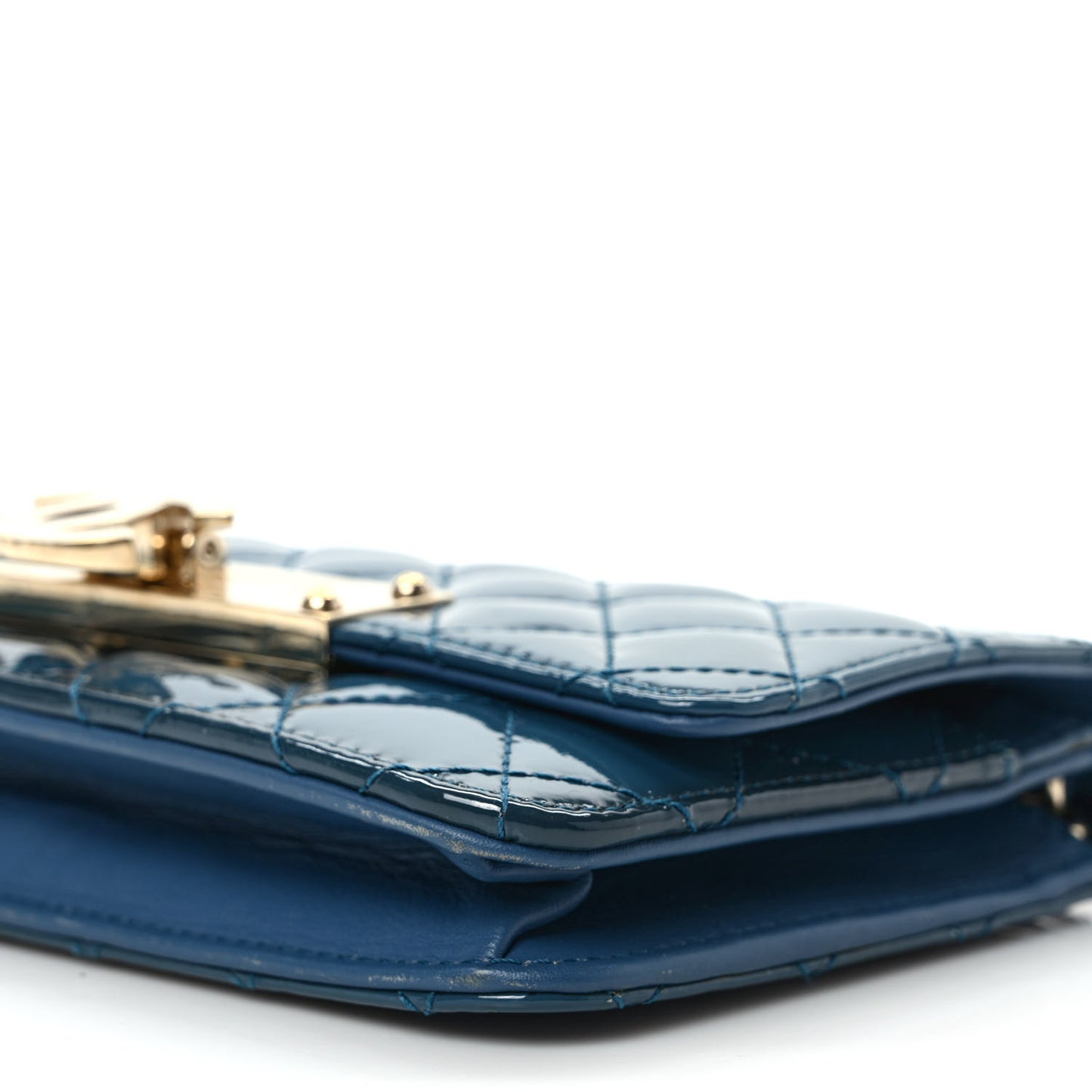 Patent Quilted Golden Class Wallet on Chain WOC Blue