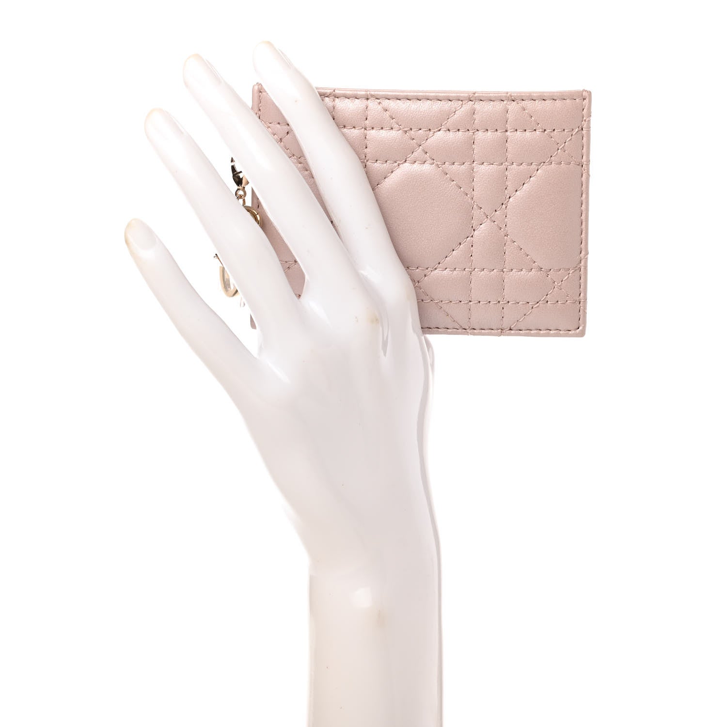 Christian Dior Metallic Lambskin Cannage Lady Dior Card Holder Pink 2 of 8