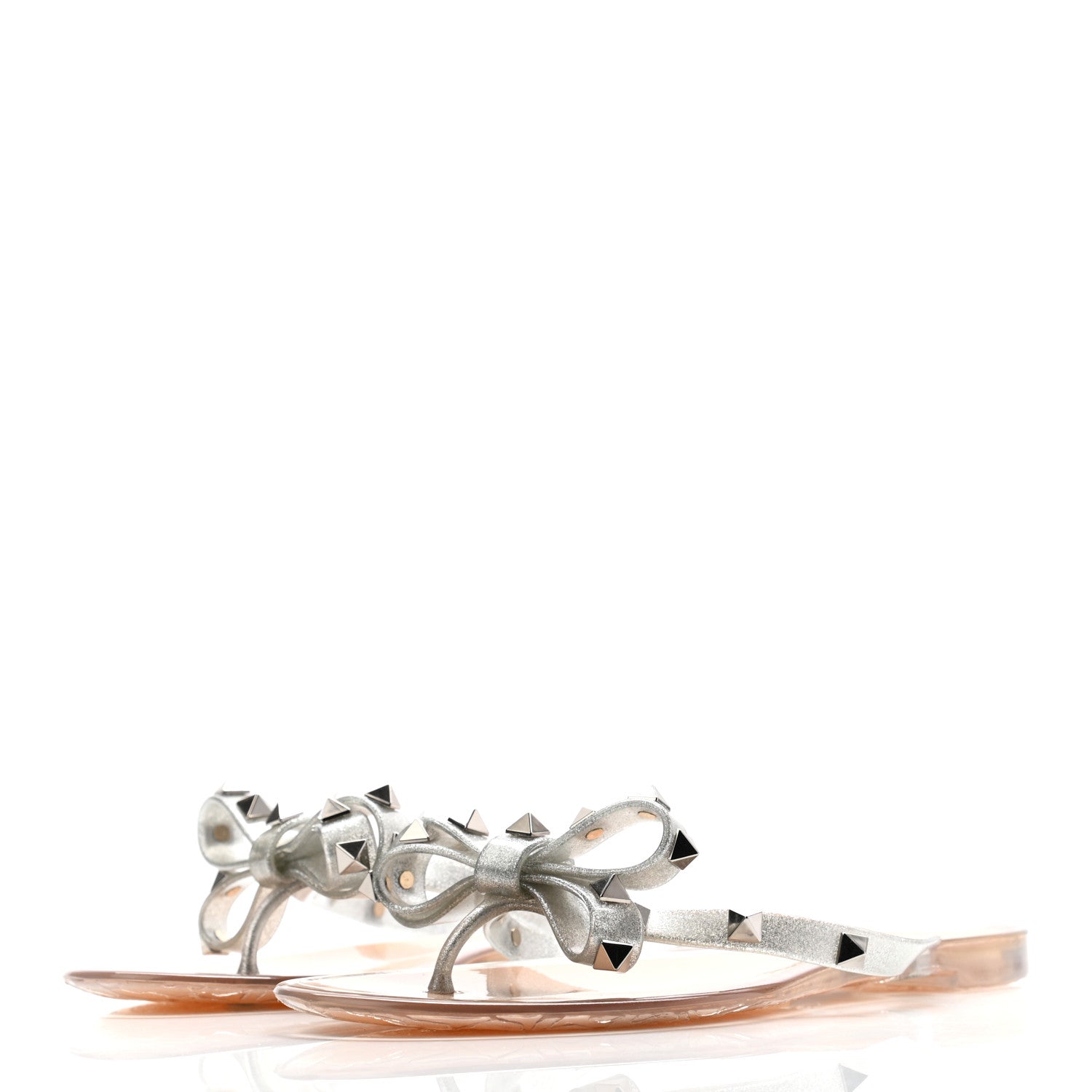 Valentino Garavani PVC Jelly Glitter Rockstud Bow Thong Sandals 36 Silver 3 of 7