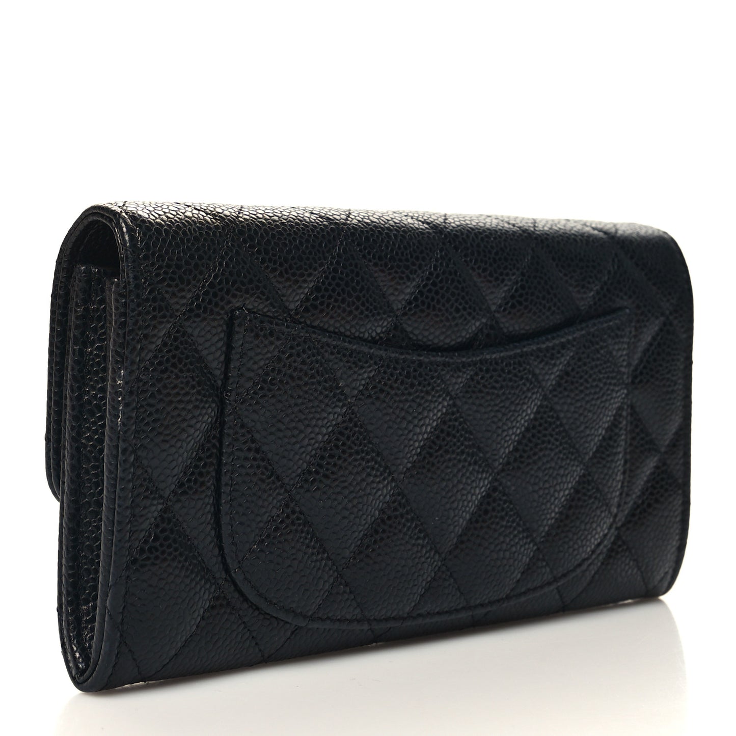 Caviar Quilted Large Gusset Flap Wallet Black