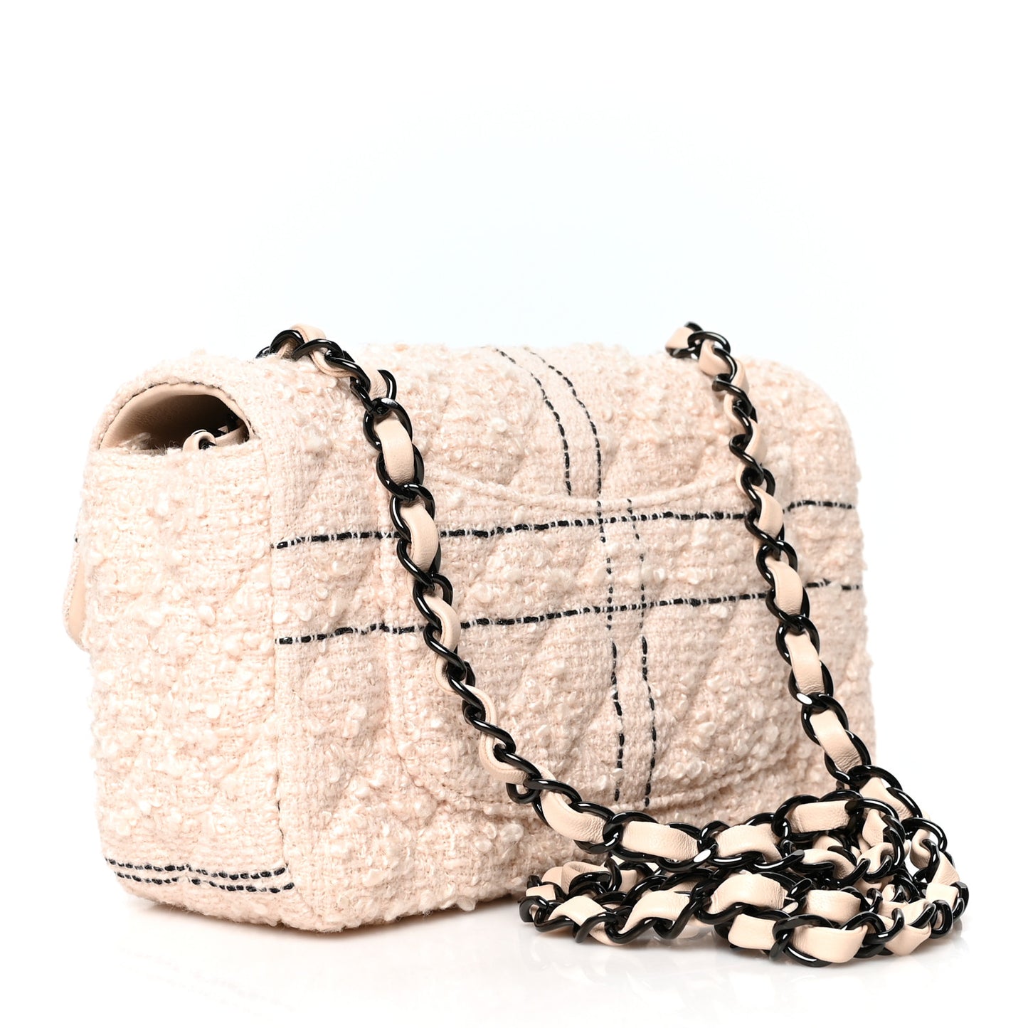 Tweed Quilted Mini Rectangular Flap Light Pink Black