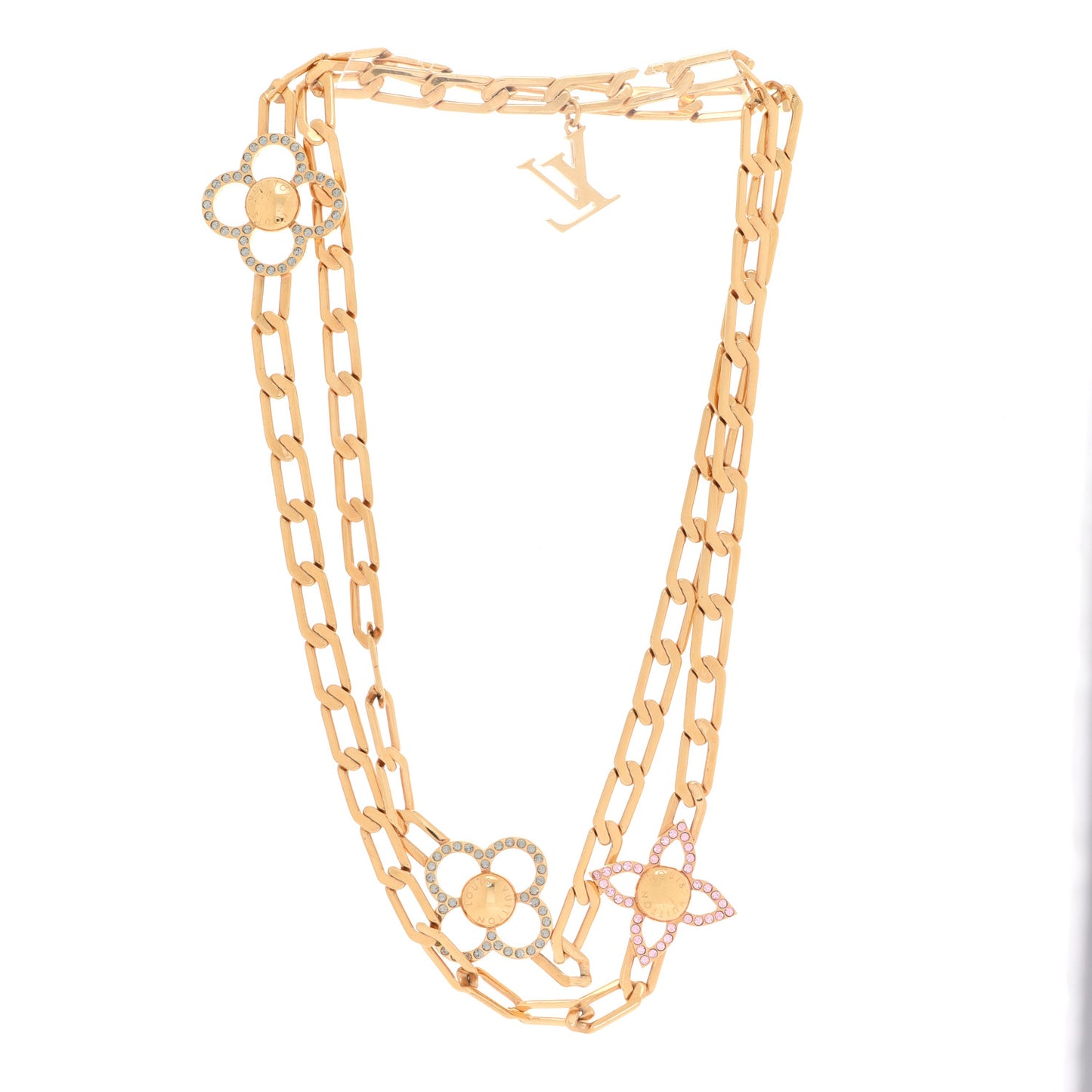 Monogram Multicolor Swarovski Crystal Flower Power Sautoir Necklace Gold