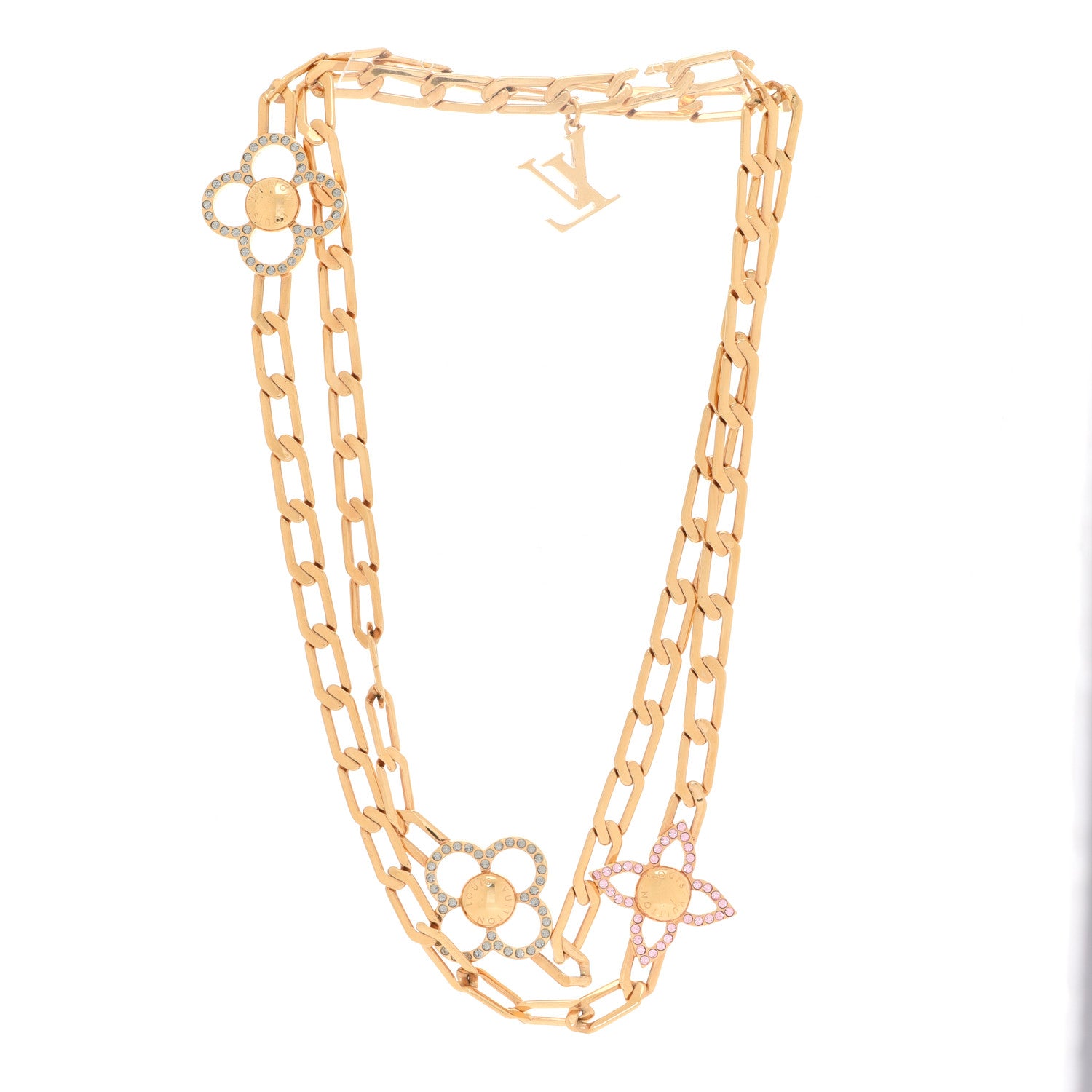 Louis Vuitton Monogram Multicolor Swarovski Crystal Flower Power Sautoir Necklace Gold 3 of 5