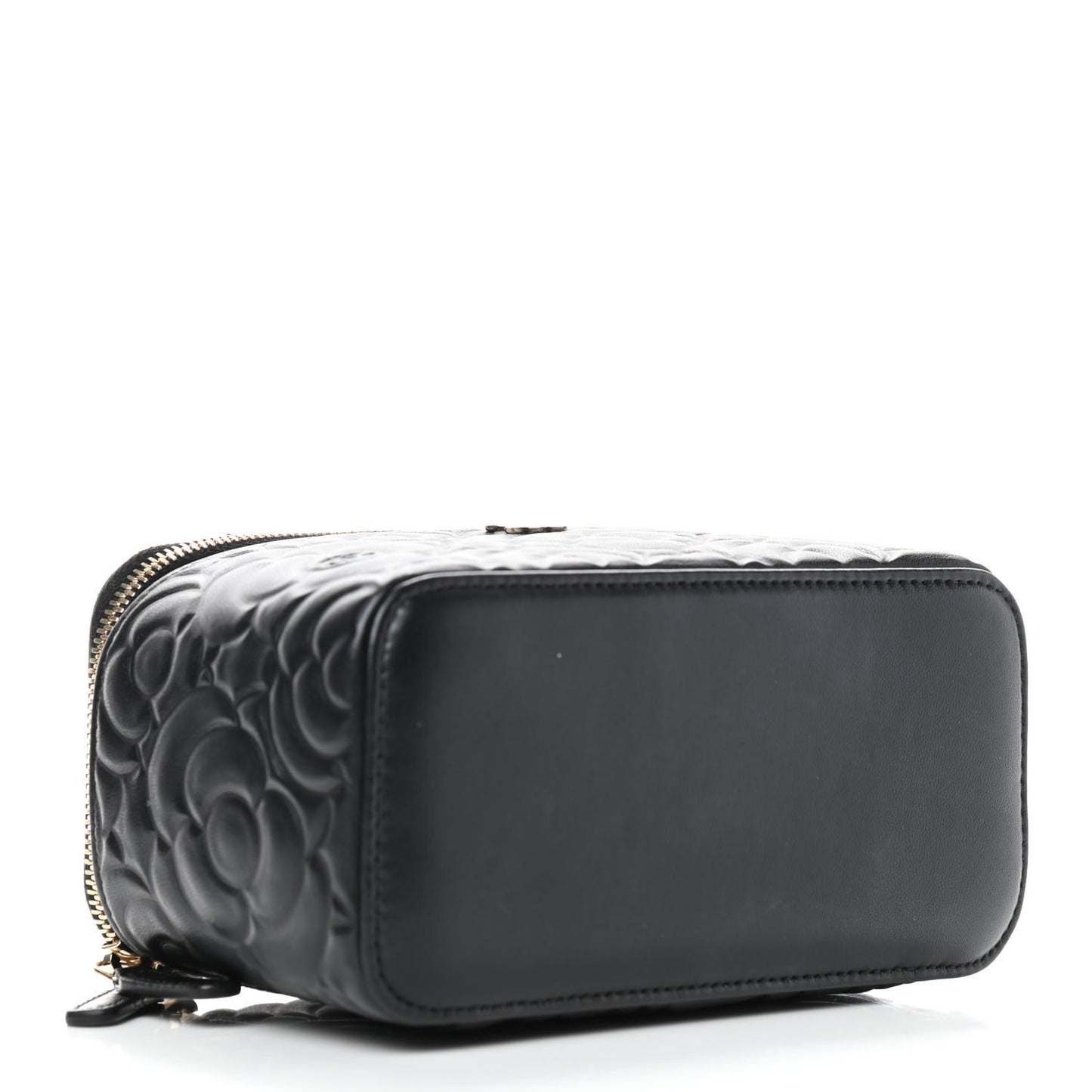Lambskin Camellia Embossed Small Vanity Case With Chain Black