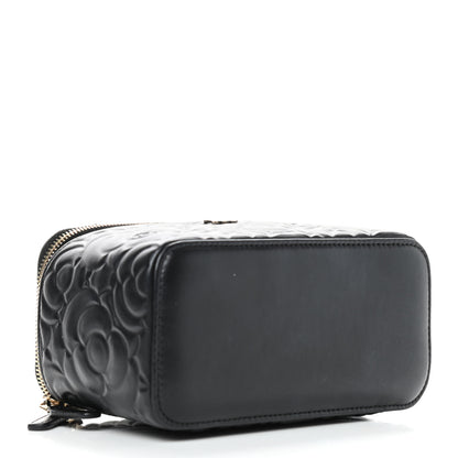 Chanel Lambskin Camellia Embossed Small Vanity Case With Chain Black 4 of 9