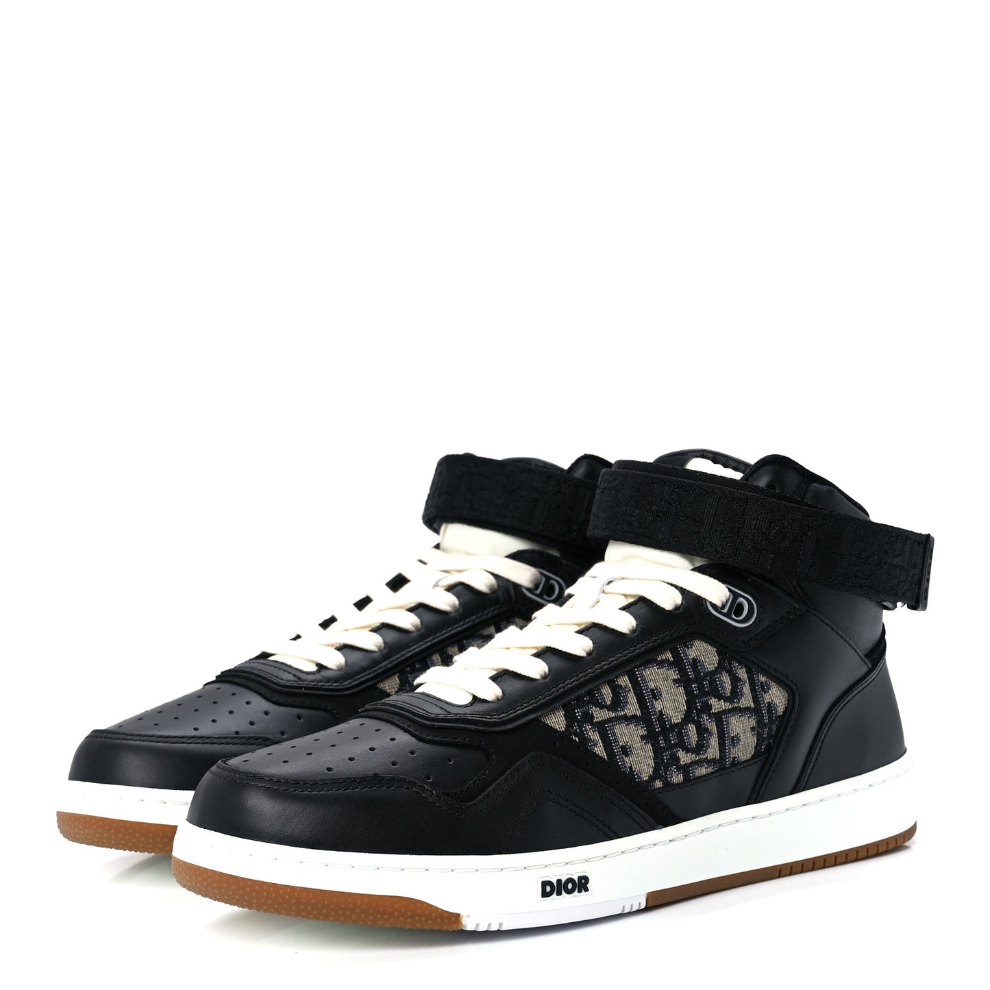 Smooth Calfskin Jacquard Oblique Mens B27 Mid Top Sneakers 42 Black Blue