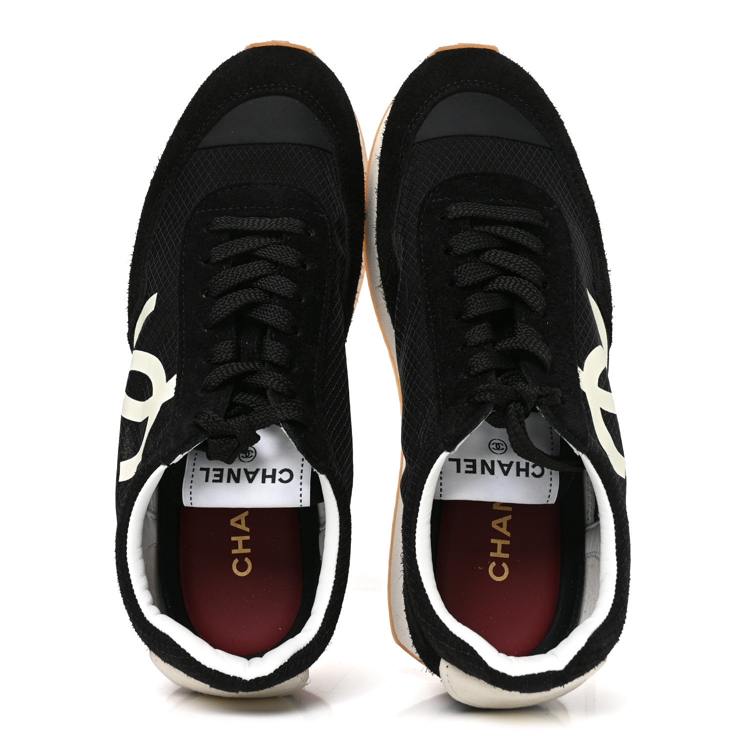 Chanel Mesh Suede Calfskin Womens Logo Sneakers 39.5 Black White 2 of 8