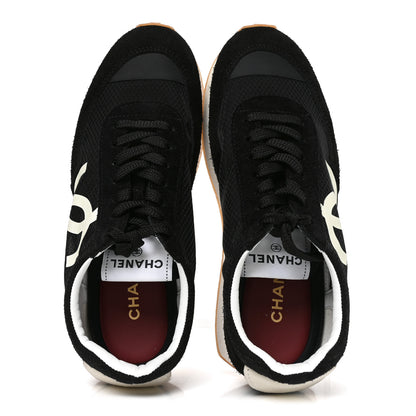 Chanel Mesh Suede Calfskin Womens Logo Sneakers 39.5 Black White 2 of 8