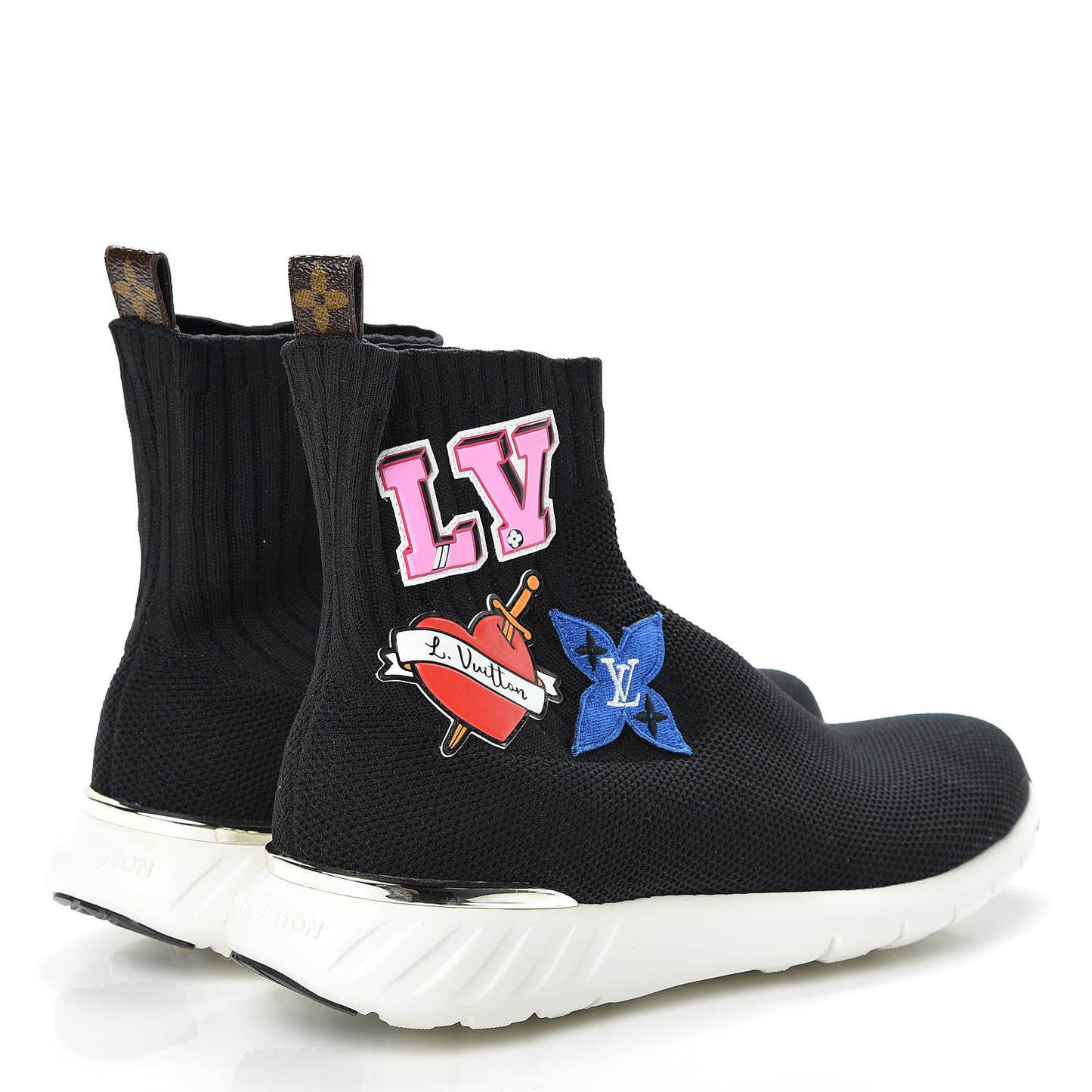 Stretch Fabric LV Black Heart Sock Sneaker 38.5 Black
