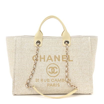 Chanel Mixed Fibers Calfskin Medium Deauville Tote Light Beige 1 of 9
