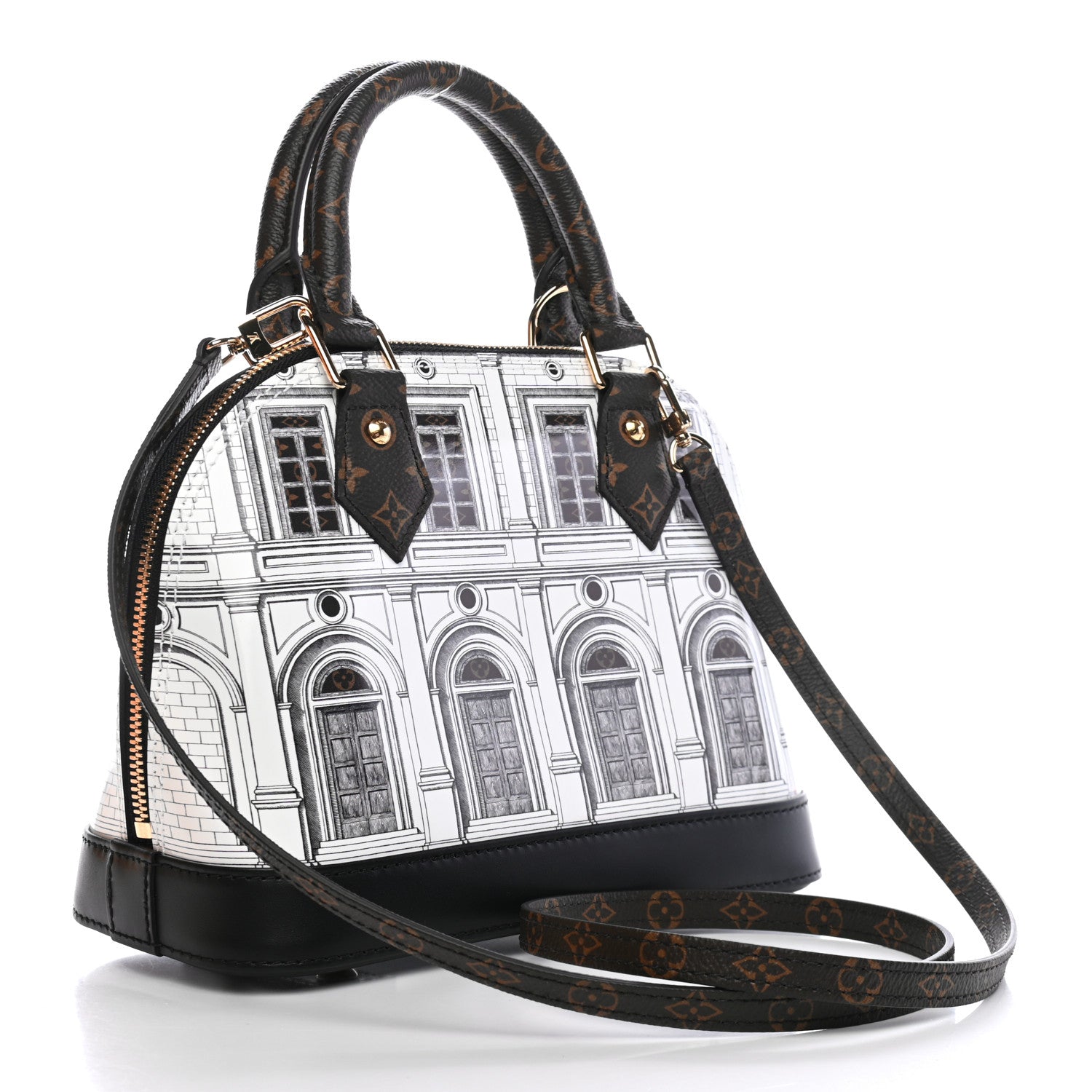 Louis Vuitton X FORNASETTI Calfskin Architettura Alma BB Black White 3 of 8
